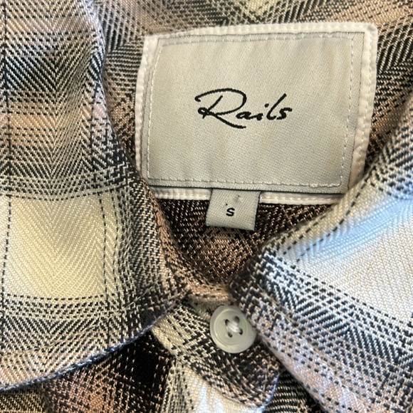 Rails Hunter Ivory Coal Blush Button Front Plaid Blouse Shirt Small Long Sleeve - Picture 9 of 13